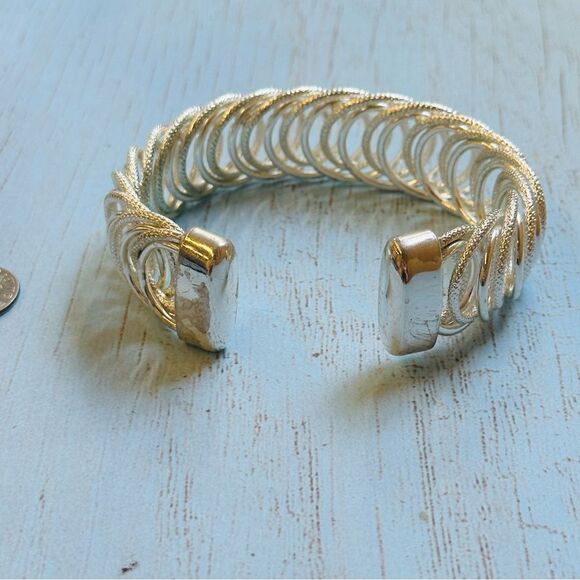 Monet Silver Textured Circle Link Cuff Bracelet - Picture 3 of 3